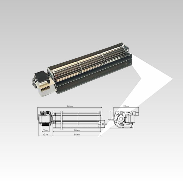 Ventilateur tangentiel Trial ø 45 mm L.300 mm Sx - Extracteur d’air tangentiel Trial -Système d’extraction d’air chaud tangentiel Trial pour poêles à pellets - Ventilateur tangentiel pour l’expulsion d’air chaud Trial -Ventilateur horizontal air chaud ambiant Trial pour poêle à pellets