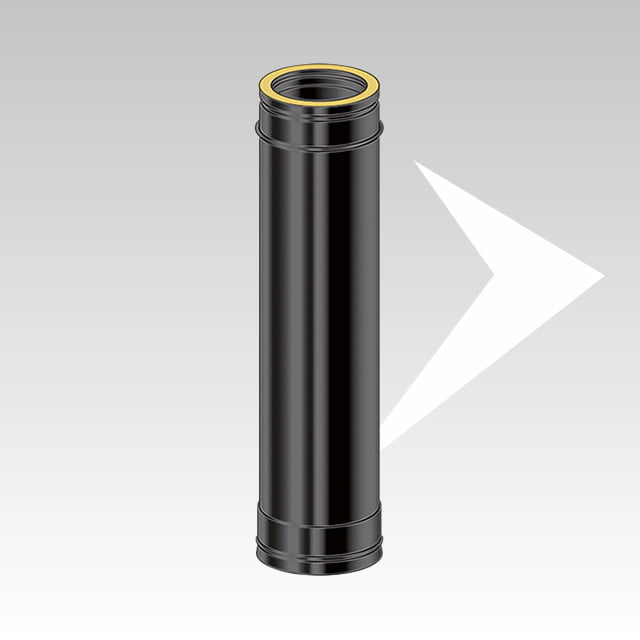 Tube linéaire de 1 m double paroi noire-isolé DP10 BLACK - Élément - Système - Conduit de cheminée ou conduit de cheminée à double paroi isolé épaisseur 10 ou 25 mm en laine de roche intérieure en acier 316 L et extérieur en acier 304 revêtement extérieur en acier - cuivre - peint en noir.