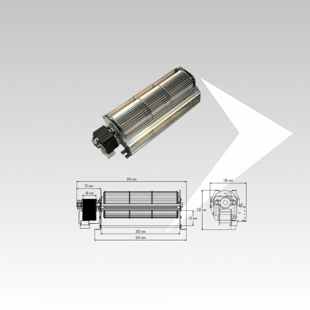 Tangentialventilator Trial ø 80 mm L.304 mm Sx Motor links -Tangential-Luftabzug mit Motor links Trial -Tangentiales Warmluftabzugssystem Trial für Pelletöfen -Tangentialventilator zum Ausblasen von Warmluft Trial -Horizontaler Warmluftventilator Raumluft Trial für Pelletöfen