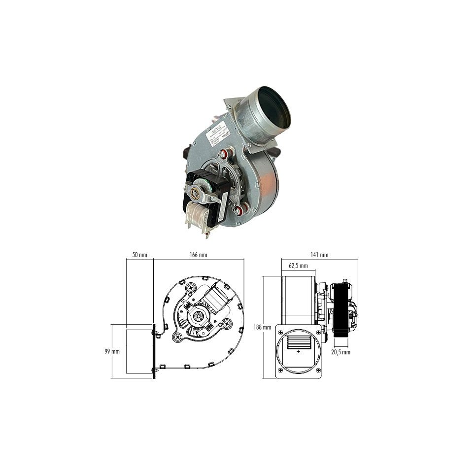 Ventilateur centrifuge Trial Code CAH12Y4-007 - Encombrement longueur 141 mm - Encombrement hauteur 188 mm